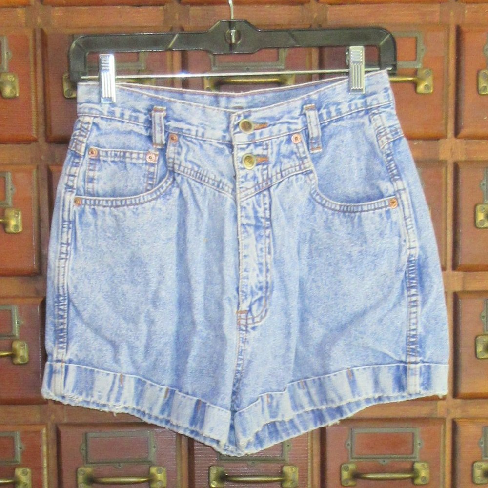 Size 11 Blue Cotton Denim Shorts High Rise Cuffs by RIO